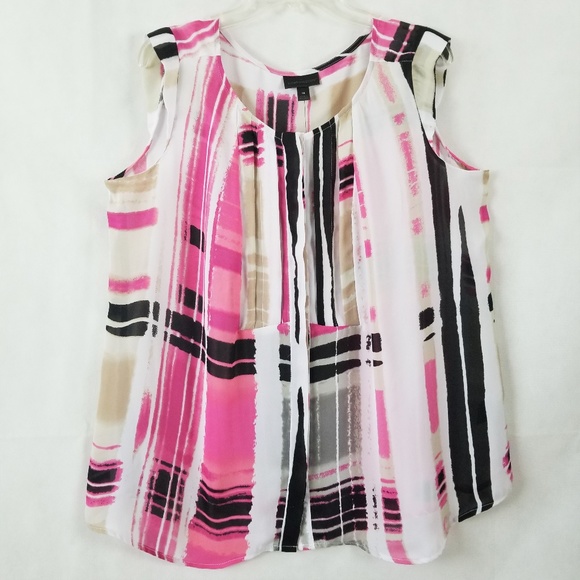 Worthington Tops - Worthington 1X Button Up Cap Sleeve Pink Blk White